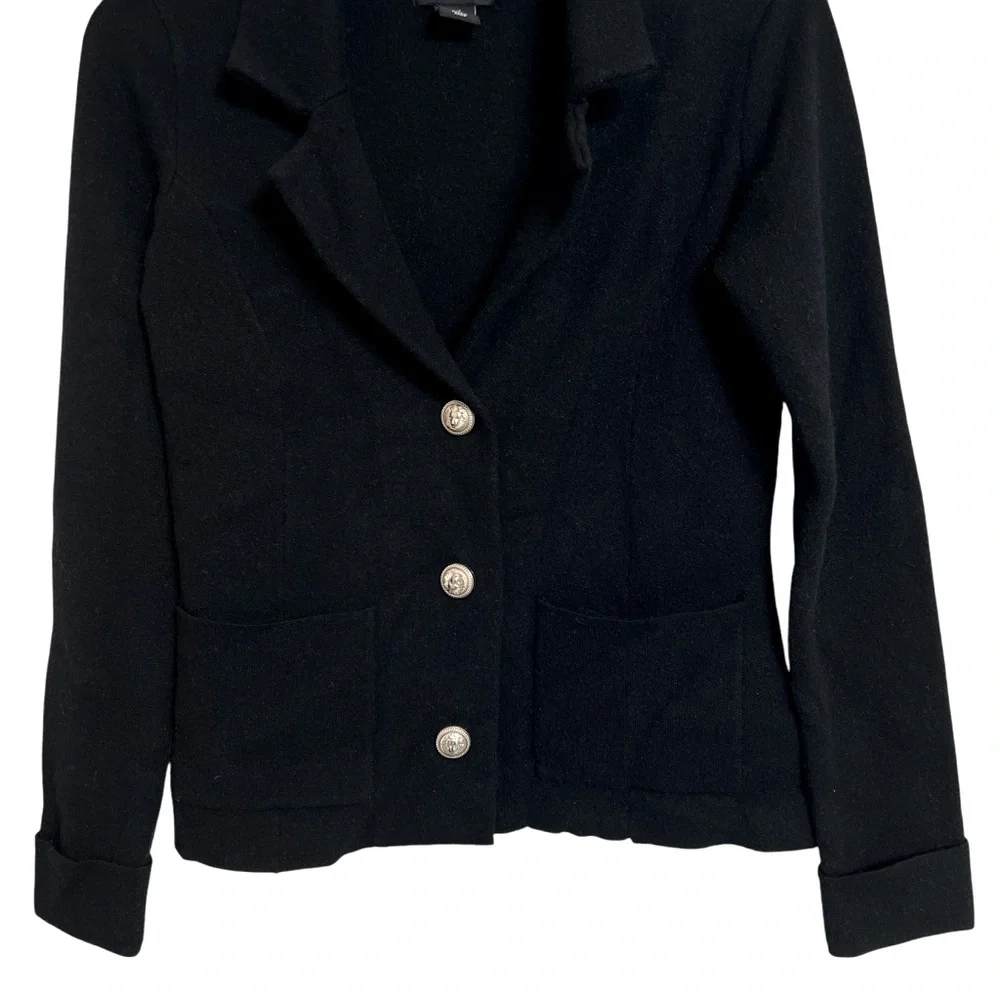 Adrianne Vittadini Black Jacket Viscose Blend Gold‎ Buttons Black